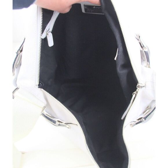 LARGE DKNY SIGNATURE WHITE JACQUARD LEATHER SHOULDER BAG CROSSBODY HOBO PURSE - Picture 9 of 14